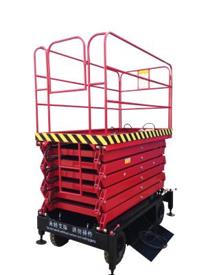 China Industrial Mobile Scissor Lift Moveable Hydraulic Lift For Aerial Work 11 Meters High In Red for sale