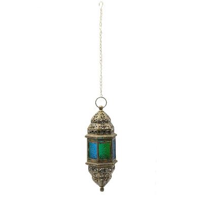 China Lantern for Moroccan Candle / Metal Candle Lantern Home Decor with Antique Metal Candle Stained Glass Lantern Hanging Indoor and Outdoor Decor for sale