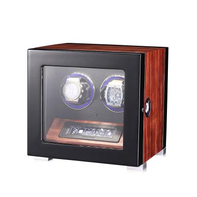 China Wooden Watch Winder Eduin Double Watch Winder With LCD Fingerprint Lock Touch Control Remote for sale