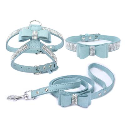 China JXANRY Custom OEM ODM Dog Harness Adjustable Luxury Bling Pink Rhinestone Dog Harness Leather Collar for sale