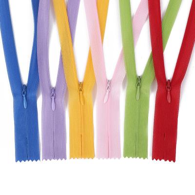 China Factory direct sale 3# viable nylon invisible zipper colorful lace fabric auto lock clothing zippers common stock for dress clothes for sale