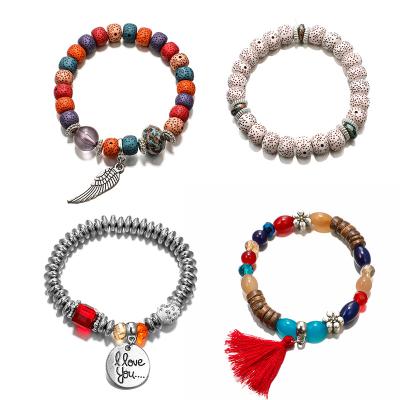 China The Other Retro Wholesale Four Lovers Couple Bracelet Color Wings Letter Tassel Flower Buddha Bead Bracelet Set for sale
