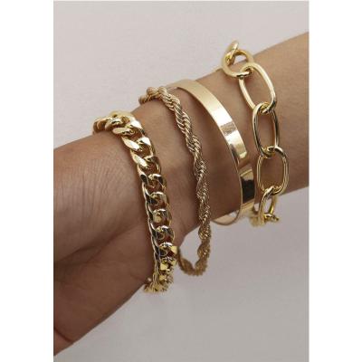 China Hot Sale Environmentally Friendly Women Bracelet Geometric Multilayer Chain Bracelet Set Fashion Casual Gold Plated Women Bracelet Set for sale