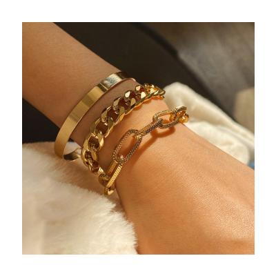 China 2021 New Environmental Friendly Punk Hip Hop Metal Chain Women Bracelet Set Fashion Leisure Gold Plated Women Bracelet Set for sale