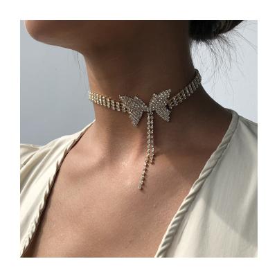 China Comfort fit short trend women's fashion necklace temperament full diamond choker jewelry hot sale butterfly necklace for sale