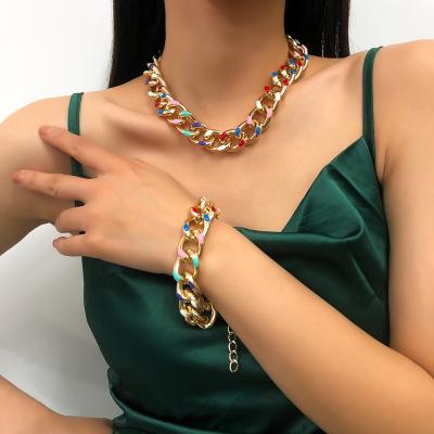 China Hiphop 2022 trend all-match personality necklace& bracelet female punk hip-hop style jewelry necklace sets for women for sale