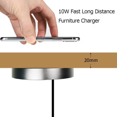 China Smart Phone Wireless Charger Support 2021 New Products Under Table Desk 20MM Long Range 10W Qi Invisible Wireless Charger for sale