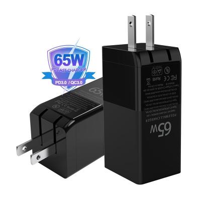 China Laptops/Mobile Phone/Tablets/Switch 2021 New Products 65W Charger Gan 3 Port Power Supply Adapter For Mobile Phone Laptops Tablets for sale