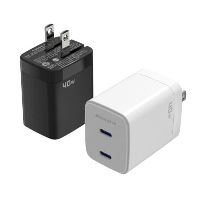 China Universal GaN 35W 40W Palladium Wall Dual Port Portable Phone Wall Charger Quick Charge EU/USA Type C Charger Adapter Travel for sale