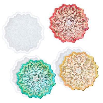 China Small Size Artificial Sunflower Coaster Silicone Resin Mold for DIY Crystal Epoxy Resin Coaster Tray Resin Opener Casting Mold Tools for sale
