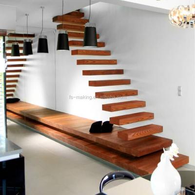 China Modern Floating Wooden Stairs /timber stair, /modern stair with cheap balustrades wooden step staircase Nice for sale