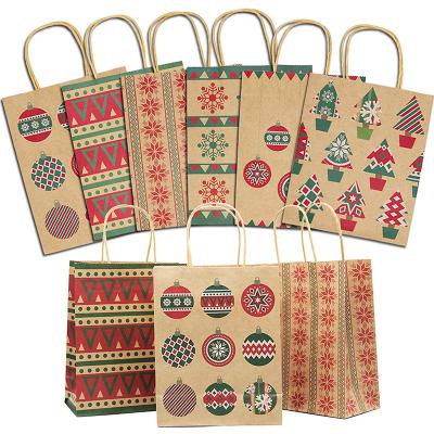 China 9.1*7.3*3.5 Aseptic Inch Christmas Gift Candy Chocolate Holiday Kraft Paper Bag Food Shopping Paper Bag for sale