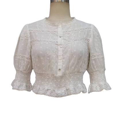 China Newest Breathable Ladies Mini Lace Top With Half Sleeves Crop Top And Smocked Women With Half Sleeves for sale