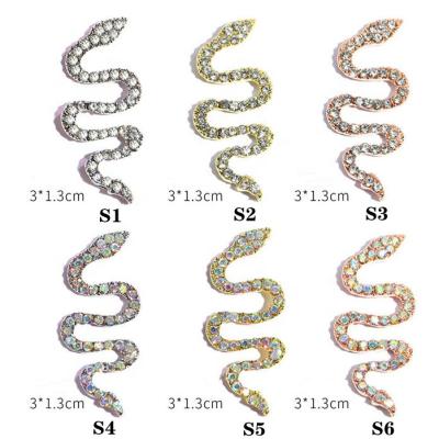 China Nail Art Beauty DIY 3*1.3cm Plus Size Nails Rhinestone Rose Gold Full Diamonds Nail Art Snake Rhinestone NR063 Winding Snake for sale