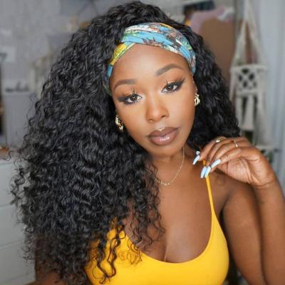 China Brazilian Curly Curly Cuticle Aligned Curly Curly Virgin Hair Headband Wig For Color Women Half Wig With Headband Conjoined Hair Wigs for sale