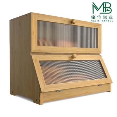 China Custom High Quality Bamboo Double Layer Bread Storage Box For Restaurant Kitchen for sale