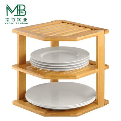 China Wholesale Small 3-Tier Bamboo Dish Organizer Rack For Kitchen Cabinets for sale