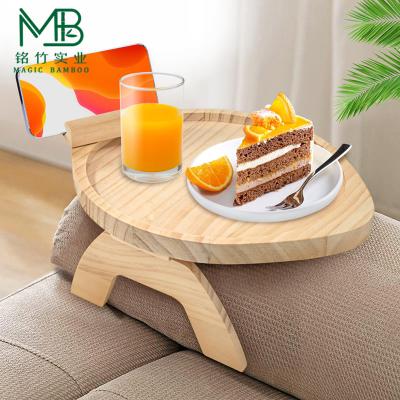 China Custom Bamboo Sofa Arm Tray With 360° Rotatable Phone Holder For Living Room for sale
