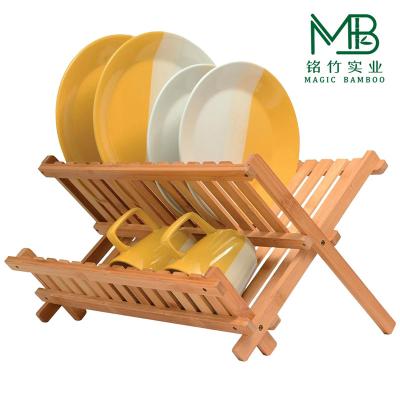 Cina Scaffalatura per piatti pieghevole a 2 strati di bambù per banchi da cucina in vendita