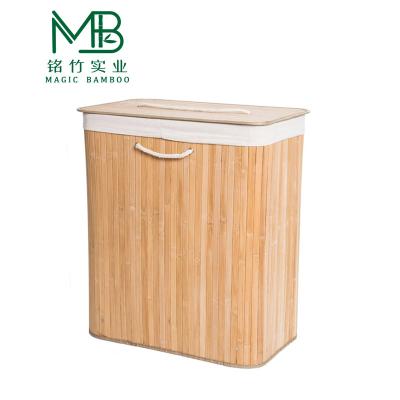 China Bamboo Double-Layer Inner Compartment Laundry Hamper For Bathroom for sale