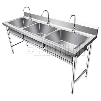 China Without Faucet Restaurant Kitchen Equipment Stainless Steel Modern Commercial Kitchen Sinks With Drain Basket Faucets 3 Bowl Strainer for sale
