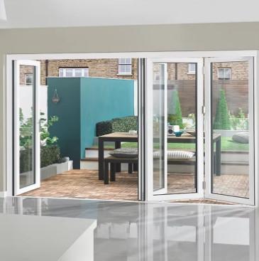 China Aluminium Sliding Folding Door System Design Waterproof Foldable Thermal Break Sound Proofing Glass Door for sale