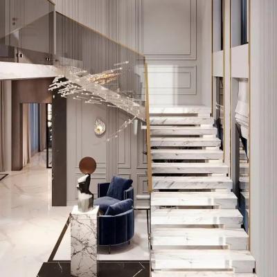 China Custom Natural Marble Floating Straight Staircase for Residential or Commercial Spaces for sale