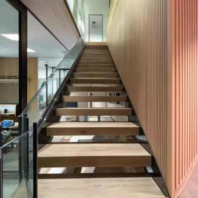 China Wall-mounted Decorative Indoor Solid Wood Floating Stairs Invisible Stringer House Remodeling Prefabricated Staircase DIY Installation for sale