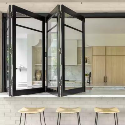 China Ventana de aluminio vertical de doble plegado de alta eficiencia energética con vidrio y marco personalizados en venta