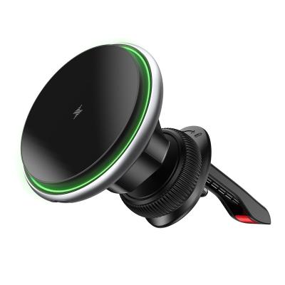 China Quick Charging QI Mobile Phone 360 Degree Rotation Magnetic Car Wireless Charger Phone Holder With Universal Air Vent Clamp for sale
