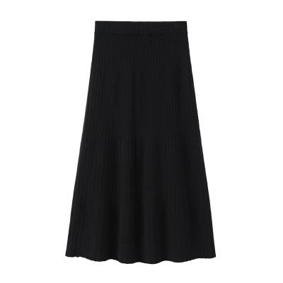 China Breathable Pure Cashmere Knitted Half-body Skirt High Waist Pleated Slim Package Hip Bottoming Cashmere Skirt Mid-Line One-Line Length OEM for sale