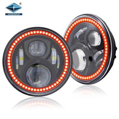China App Control Chasing Auto Light System Hi/Lo Color Radiate RGB DRL 7 Inch Round Led Headlight For Jeep Wrangler Wrangler JK for sale