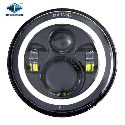 China Auto Round Dot Approved E9 Angel Eyes Drl Turning Light 7 Inch Led Headlight For Motorcycle Cars Wrangler JK for sale