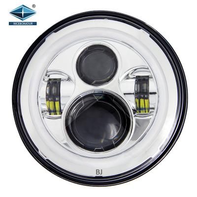 China 7 Inch Round Led Headlight Halo Angle Eyes DRL White Light Headlamp For Motorcycle DC 12V Offroad Wrangler JK for sale