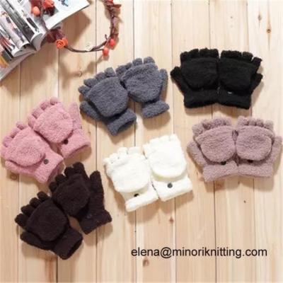 China Simple Custom Made Women Winter Gloves Warm Stylish Fluffy Knitted Knitted Fingerless Gloves for sale
