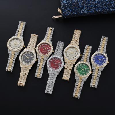China Luxury Men's Perpetual Calendar Brand Calendar Red Diamond Watch Roman Scale Steel Band Watch for sale
