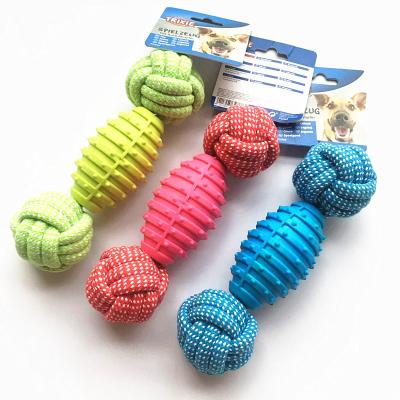 China Viable dog toy ball set bite toy cotton knot combination dumbbell molar rubber bite-resistant rubber export for sale