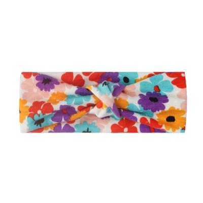 China New European and American children's hair band 7 color flower high elasticity printing elastic knot baby turban for sale