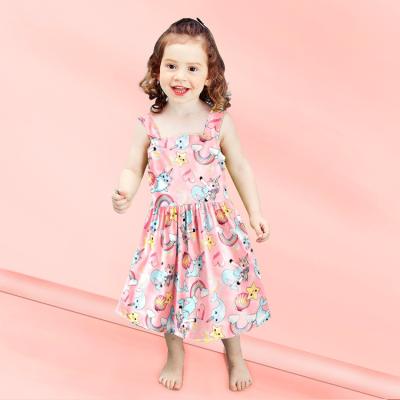 China Hot Selling Cute Girls' Dresses High Quality Cotton Washable Prints Spaghetti Kids Girl Dresses for sale