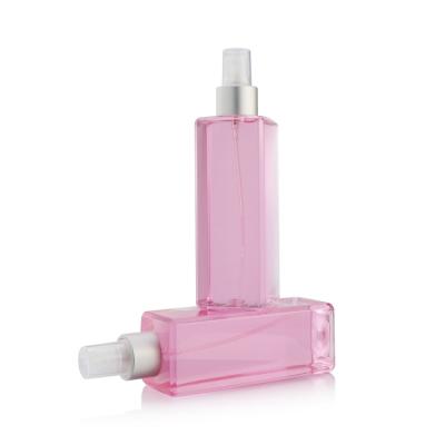 China HOT 120 150 200 250ml Personal Care Clear Square Shape PET Plastic Pink Empty Fine Mist Spray Atomizer Bottle For Cosmetic Packaging for sale