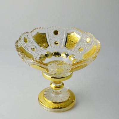 China Sustainable Household Eco-friendly Stem Crystal Decorative Electroplating Glass Fruit Bowl for sale