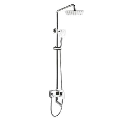 China Modern Slide Bar Bathroom Chrome Wall Mount Rain Water Shower Faucet Set With Digital Thermostat for sale