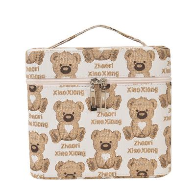 China Portable Fashion Cartoon PU Double Layer With Mirror Portable Cosmetic Case Storage Bag Portable Storage Case for sale