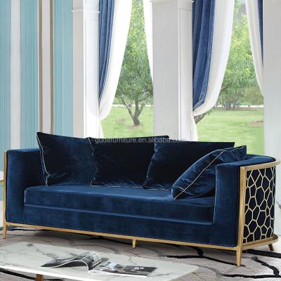 China Chesterfield SOFA 2019 fashion living room furniture gold stainless steel luxury modern long leather sofa for sale GD-SF01 for sale