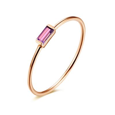 China Fashion Natural Amethyst Charare 925 Sterling Silver Minimalist Stone Ring Female Square Design Simple Ring Jewelry for sale