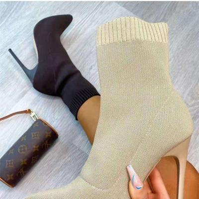China Hot Sale Suka Fashion High Heels Shoes Breathable Sexy Ladies Boots For Women Mid-calf Ladies Boots Knit Boots Women Shoes for sale