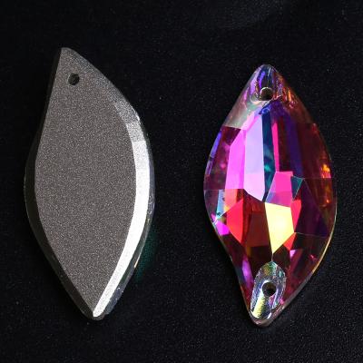 China Flatback WHATSTONE K9 Glass Rhinestone Bead 10*20mm 14*30mm Diamond Leaf Shape Flat Back Sew On Stone Beads For Bride Dress for sale