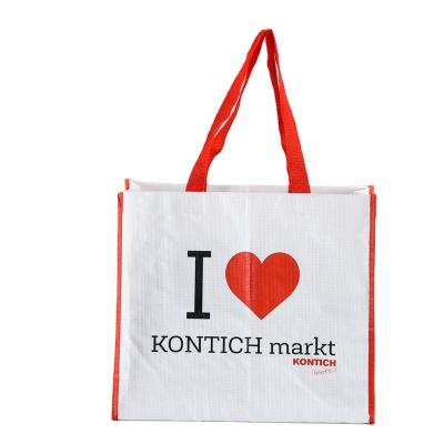 China Wholesale Cheap Eco Friendly Reusable Fashion Handled Design Custom Print Laminated Logo PP Woven Beach Bag Roll for sale