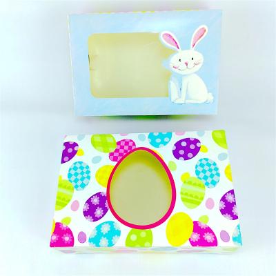 China Recycled Materials Happy Easter Cardboard Treat Boxes Paper Gable Boxes For Kids School Classroom Gift Supplies Decor Rabbit And Eggs Easter for sale