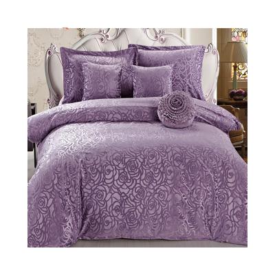 China Enchanting Jacquard Style Purple Rose Subtle Stereoscopic Texture Home Textile Floral 100% Polyester Bedding Set for sale